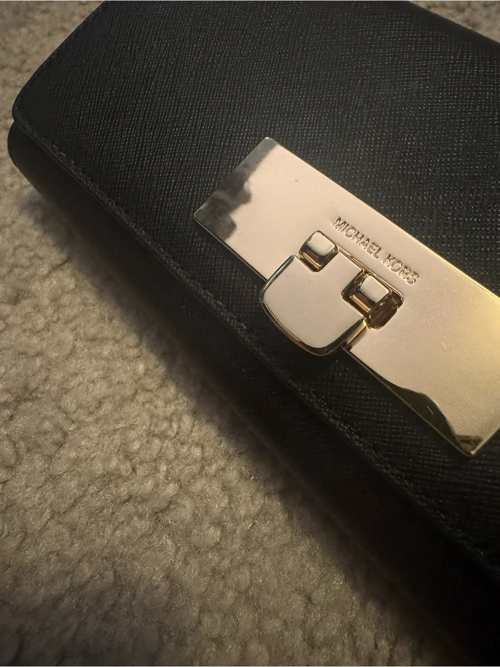 Michael Kors Black Leather Clutch with Gold Hardware